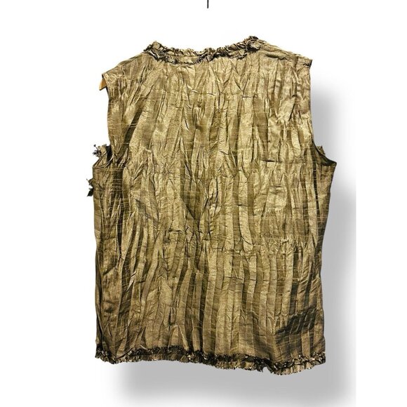 Chez Vous de France Y2K Bronze Sleeveless Ruffle Trim Boho Top Size Large - Picture 5 of 13